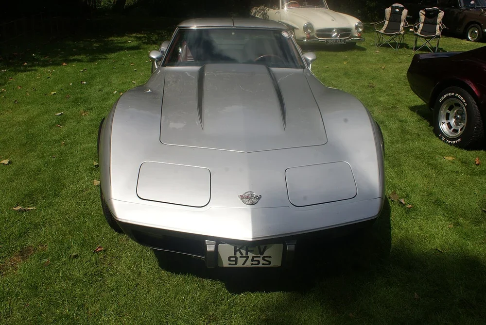 Silver classic sports car parked on grass at a show